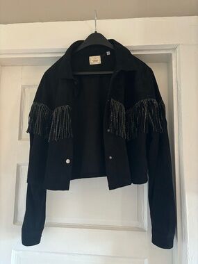 Women's Black Fringe Snap-Front Jacket